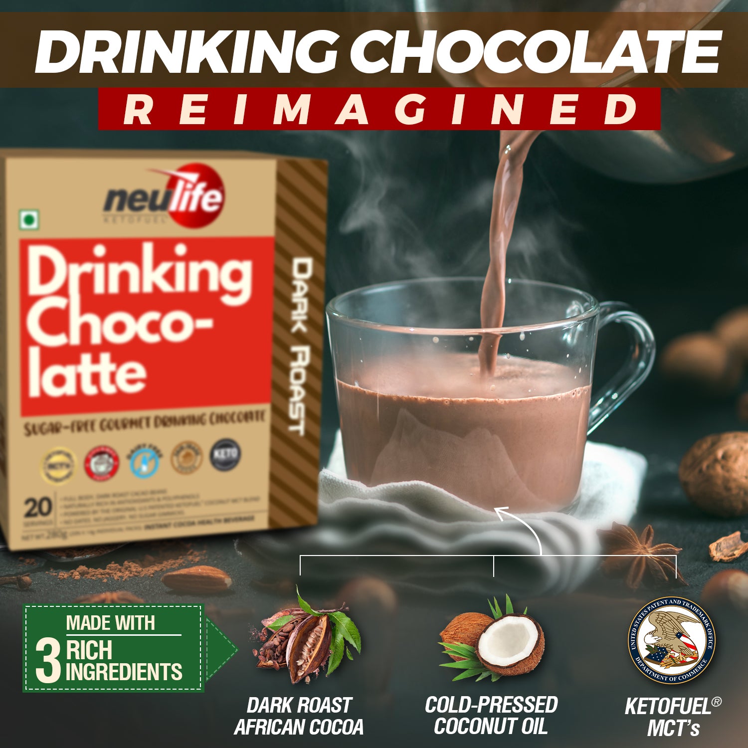 KETOFUEL® Drinking Chocolate - Protein Rich & Powered by Patented MCTs